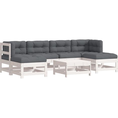 Maison Exclusive - Set Divani da Giardino 7pz con Cuscini in Legno Massello Bianco (1/5)