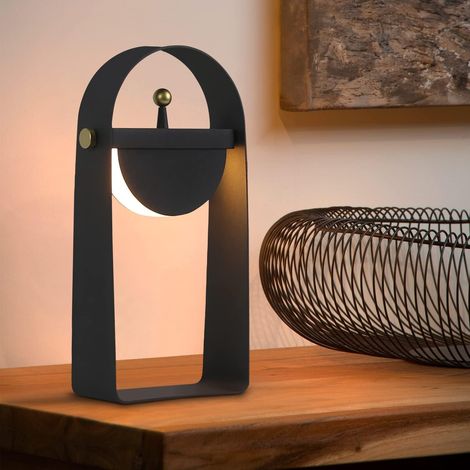 ZMH Lampe de chevet LED à intensité variable - Lampe sans fil avec batterie moderne Portable Lumière d'ambiance - Noir Orientable à 360 degrés Blanc chaud 3000 K Veilleuse en - Noir
