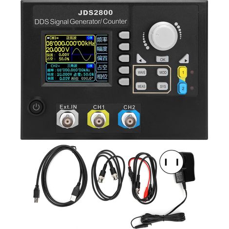 JDS2800 15-MHz-DDS-Signalgenerator, Zweikanalig mit 2,4-Zoll-LCD-Bildschirm, 100–240-V-Wechselstromnetzteil, US-Stecker (1/5)