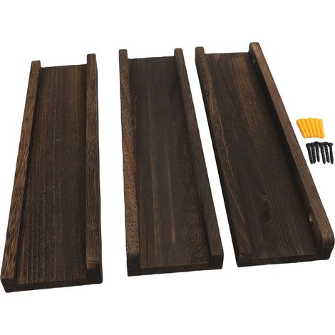 3PCS Étagères Flottantes Bois Rustique Murale – Présentation Chambre Buanderie Salon Cuisine, Marron (1/4)