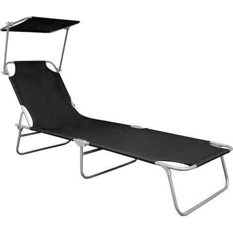 Maison Exclusive - Lettino Prendisole Pieghevole con Baldacchino Nero in Alluminio (1/5)
