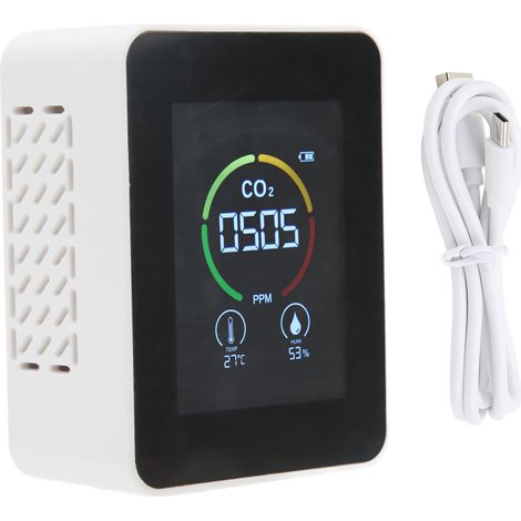 Rilevatore di anidride carbonica a grande schermo, sensore a semiconduttore, monitor della qualità dell'aria con misurazione della temperatura e dell'umidità per la casa, bianco (1/5)