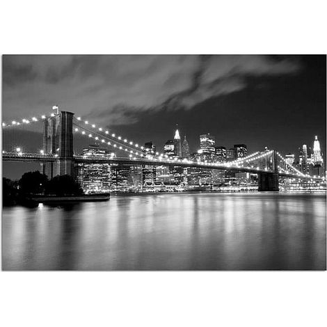 Tableau bois pont de brooklyn la nuit - 70 x 50 cm (1/3)