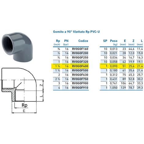 Gomito a 90° filettato Rp PVC-U 1"1/4 INPFGO240000 - - IRRITEC - -