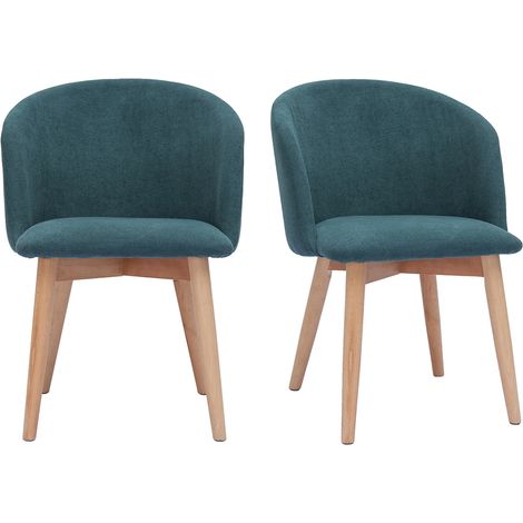 Skandinavische Stühle aus entenblauem Stoff mit Samteffekt und hellem Massivholz (2er-Set) VANITY