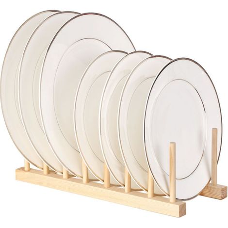 Multi-purpose Wooden Dish Rack Dishes Drying Drainer Storage Stand Holder Kitchen Cabinet Organizer for Dish/Plate/Bowl/Cup/Pot Lid/Book (1/5)