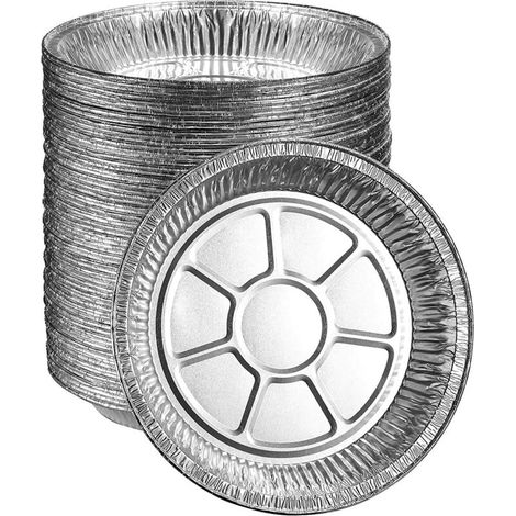 SABIR 50Pcs Barquette Aluminium Résistance à Haute Température Pas Facilement Déformé 18cm de Diamètre Plat Aluminium Jetable pour Four Friteuse à Air (1/5)
