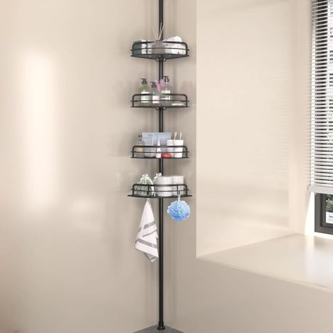 Étagère de Douche Réglable en Hauteur, 4 Niveaux, Étagère d'angle Télescopique, Hauteur 80 à 383 cm, Rangement de Salle de Bain (1/4)