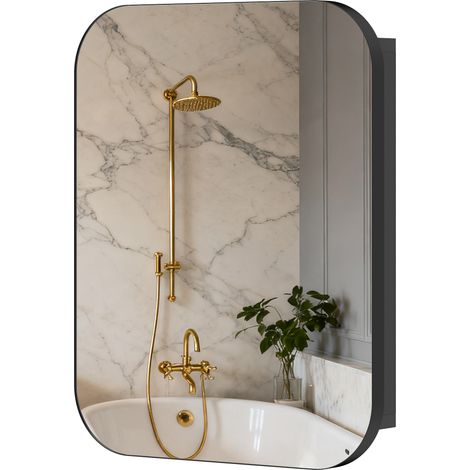 Armoire de toilette noire avec miroir, placard de salle de bain, étagère réglable, 40,2 x 10,2 x 50,9 cm (1/5)