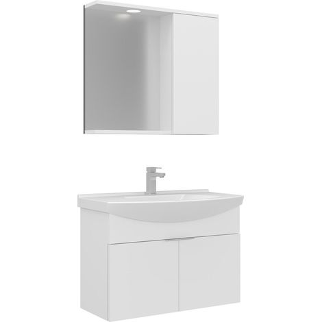 Ensemble Meuble Vasque avec Miroir (2 Pièces) "Purus 80" - 80 x 50 x 58 cm - White (1/3)
