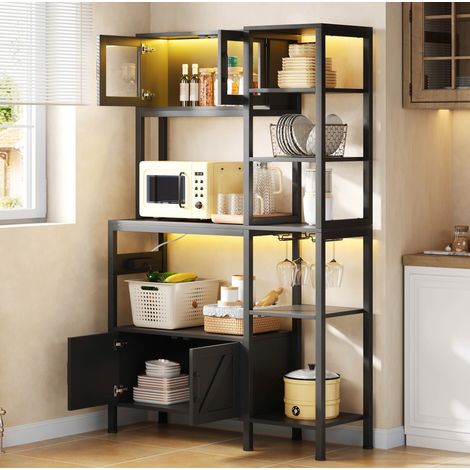 MEUBLIV Colonne de cuisine noire 115x40x180 cm – avec LED, prises intégrées et rangement (1/5)