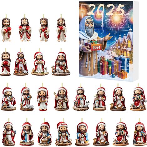 Calendrier de l'Avent de Noël Calendrier de l'Avent Jésus 24 Jours  Décoration Festive En Acrylique 2D Pour Fête Rassemblement Maison Mur (1/5)