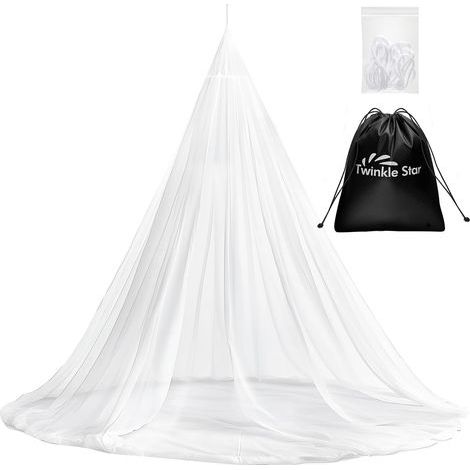 Moustiquaire de voyage avec sac de voyage, corde de suspension, design ouvert, 2,2 m de haut, 12 m de circonférence, double lit simple, extérieur (1/5)