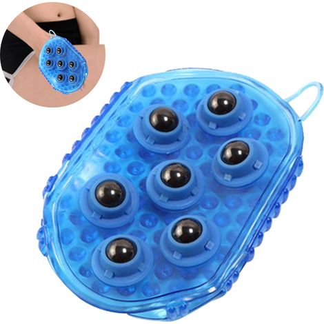 Gant de massage en forme de paume, brosse de bain de massage avec 7 rouleaux métalliques, masseur corporel portatif pour soulager les douleurs musculaires et la cellulite (1/5)