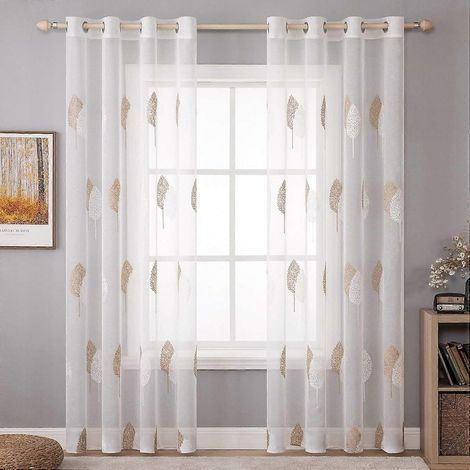 2-teiliger, transparenter Vorhang mit Blätterstickerei, Ösen, halbtransparenter Voile, moderne Gardinen für Wohnzimmer, Küche, Schlafzimmer, 150 x 250 cm (1/5)