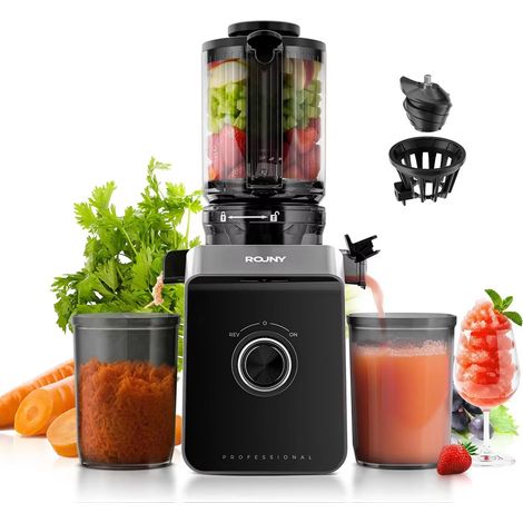 Extracteur de jus lent électrique à froid, presse-fruits sans filtre avec grande ouverture d'alimentation, démontage facile et nettoyage rapide, noir (1/5)
