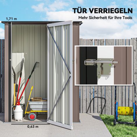 Abri de jardin 1,07 m², toit incliné, 142 x 86 x 189 cm, remise avec porte verrouillable, cabanon en acier, marron (1/5)