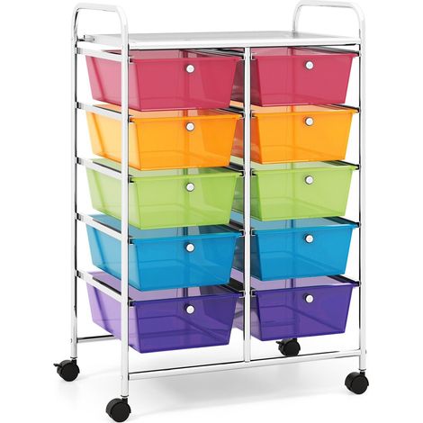 10 Drawers Storage Trolley Mobile Rolling Utility Cart Home Office Organizer (1/5)