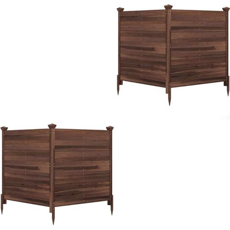 Clôture brise-vue marron en sapin 2 panneaux 119 x 119 cm avec 3 poteaux à planter pour jardin cour et terrasse (1/5)