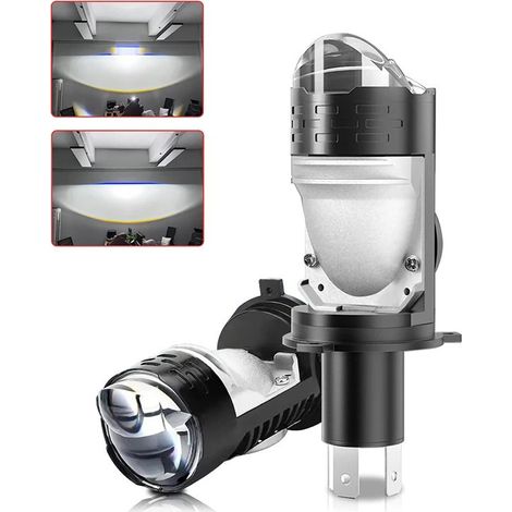 Phare LED H4 Bifocal Lentille All-in-One Plug & Play, Fisheye Universel Voiture Moto, 50W Matériau Aluminium 50000H, IP67 Étanchéité 6000K Blanc, Lentille Concentrante, Accessoire Auto Moto (1/4)