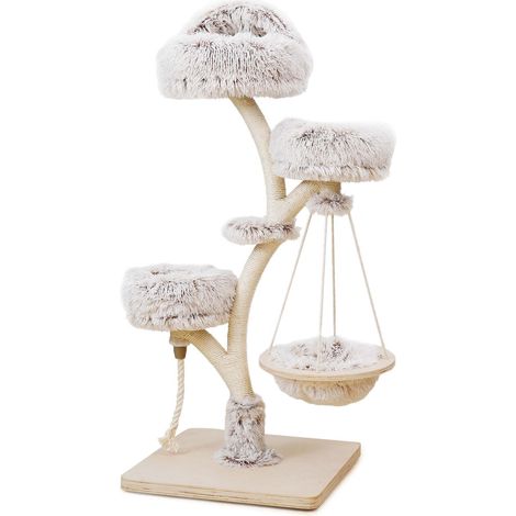 Fudajo Árbol rascador de gatos en diseño en ramas 130cm tela peluche y sisal, rascador con tumbona