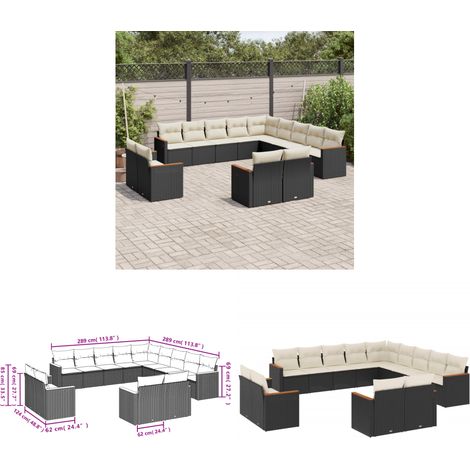 13-tlg. Garten-Sofagarnitur mit Kissen Schwarz Poly Rattan - Gartenmöbel - Outdoor Möbel - Rattan Sofa - Lounge Set - Esszimmergarnitur - Home & Living (1/3)