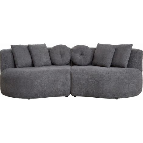 FurnitureR Canapé modulable 3 places gris anthracite, 223 cm Canapé en 2 modules avec assise profonde en mousse et 6 coussins, idéal pour le salon ou l’espace familial (1/5)