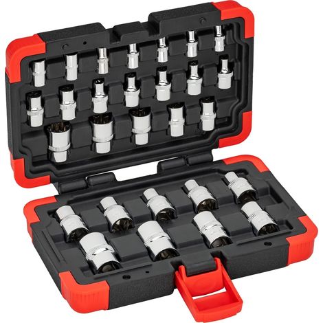 VIGOR Steckschlüsseleinsatz Satz, 1/4 (6,3 mm) Vierkant hohl, 3/8 (10 mm) Vierkant hohl, 1/2 (12,5 mm) Vierkant hohl, 28-tlg., E4 - E24, Anzahl Wer