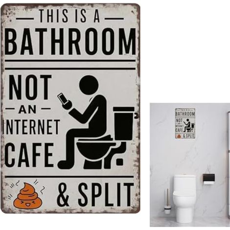 Plaque en métal amusante pour salle de bain - 30 x 20 cm - « This Is A Bathroom Not An Internet Café » - Art mural vintage pour salle de bain - Décoration murale amusante pour toilettes, salle de bain (1/5)