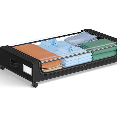 Boîte de rangement sous lit à roulettes avec poignée, organisateur de vêtements pliable en tissu Oxford noir (2 pièces) - Lot de 1 (1/5)