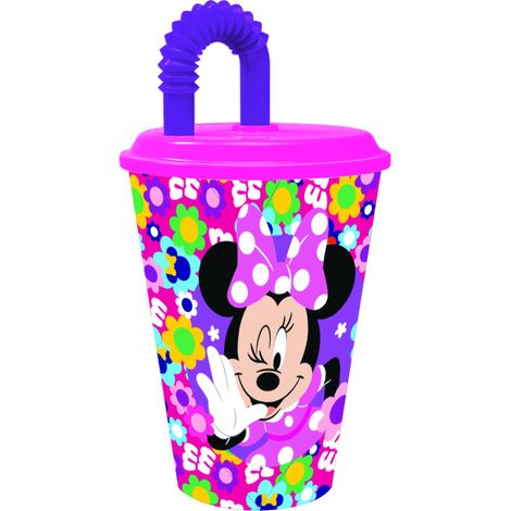 TATAWAY Disney bicchiere 430 ml con cannuccia Minnie Bold Florals comodo Auto