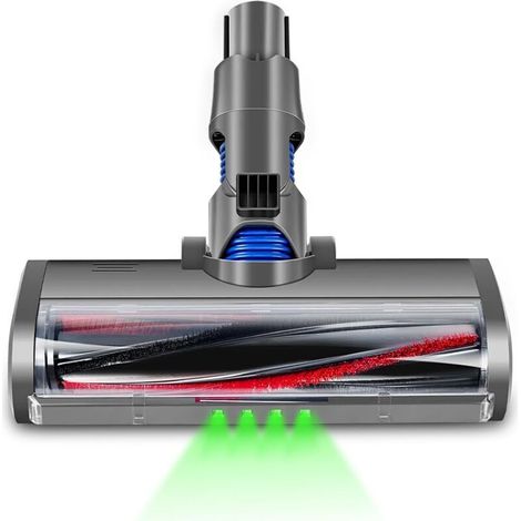 Cepillo motorizado compatible con Dyson V6 DC58 DC59 DC61 DC62. Rodillo de cerdas mixtas para suelos duros con luz verde.