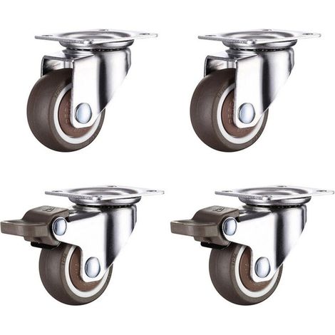 Set mit 4 50-mm-Möbelrollen mit Bremsen, kleine Universal-Möbelrollen, 360-Grad-Drehung, Gummirollen, geeignet für alle Böden, Möbel, Regale, Spielzeugkisten usw.