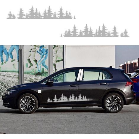 Autocollant latéral pour voiture motif forêt montagne, 2 pièces, vinyle gris (1/5)