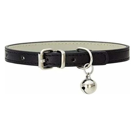 Collier en cuir pour chat bébé chiot chien réglable 19,1 - 27,9 cm collier de chaton avec grelots noir, Fei Yu (1/4)