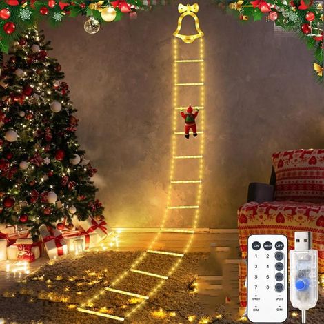 Irovami Échelle lumineuse du Père Noël avec clochettes LED, guirlande lumineuse pour sapin de Noël, décoration festive, éclairage d'ambiance coloré, échelle de 3 m et 12 pieds. (1/5)