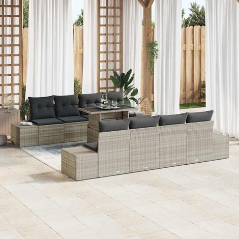 Set Divano da Giardino 9 pcs Grigio chiaro polyrattan vidaXL (1/5)