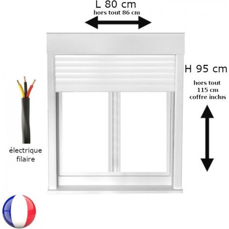 Fenêtre PVC avec volet roulant électrique H 95 x L 80 cm 2 vantaux pour pose en neuf