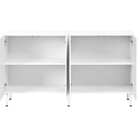 Aparador blanco moderno de 4 puertas curvas 3D, push-to-open, PB y MDF, patas metálicas MODENUIT (1/5)