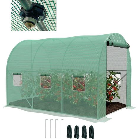 Serre de Jardin Tunnel 6 m² avec système d'arrosage intégré, 3L x 2l m 6 fenêtres portes enroulable vert