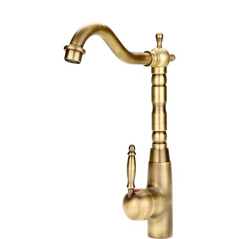 Grifo monomando antiguo para lavabo, fabricado en bronce macizo, para agua fría y caliente. (1/5)