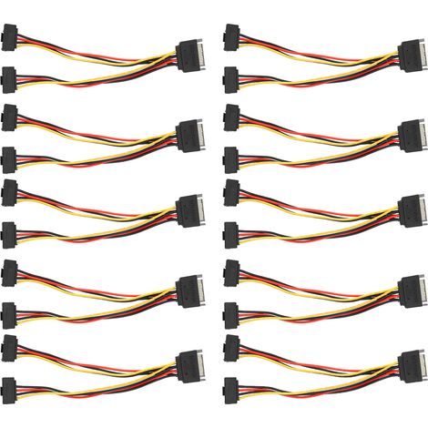 Adaptateur Secteur SATA 15 Broches 1 Mâle vers 2 Femelles Angle Droit pour Transfert Données Alimentation - 10 Pièces (1/5)