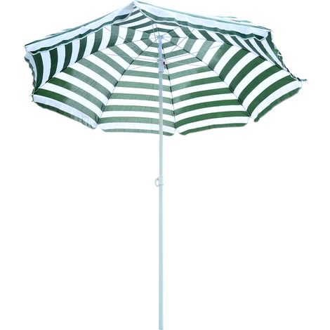Outsunny Ombrellone Mare Inclinabile in Metallo e Poliestere Verde Bianco
