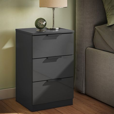 Mesilla de noche Fino, Negro brillo intenso, 37.6 x 61.8 cm con 3 cajones, Vicco (1/5)