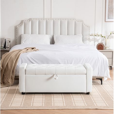 Ottomana de almacenaje rectangular de PU blanco, 122 x 45 x 47 cm DESVIAE (1/5)