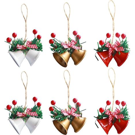 6PCS Cloches de Noël,Vintage Cloche en Fer, Noël Festival Décorer Trompette Cloche Pendentif Corde de Chanvre Fruits Rouges Accessoires Tentures (1/5)