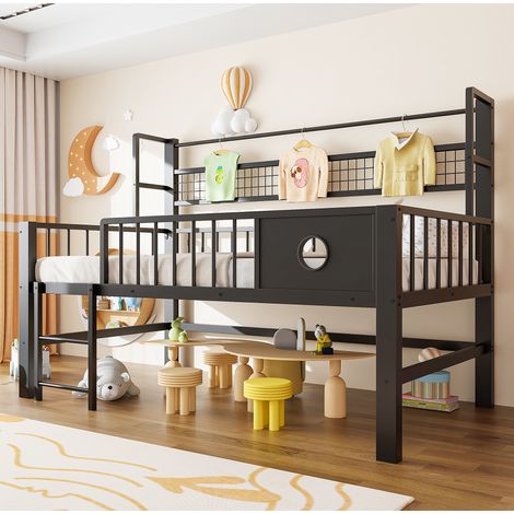 Cama infantil alta baja con almacenaje negra OKMYHOME (1/5)