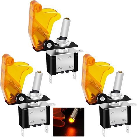 3Pcs Interrupteur à Bascule 12V 20A Voiture De Course Robuste Automobile Auto SPST Marche/Arrêt LED Jaune Illuminé 3Pin Avec Couvercle de Sécurité Étanche Jaune ASW-07DYYMZ (1/5)