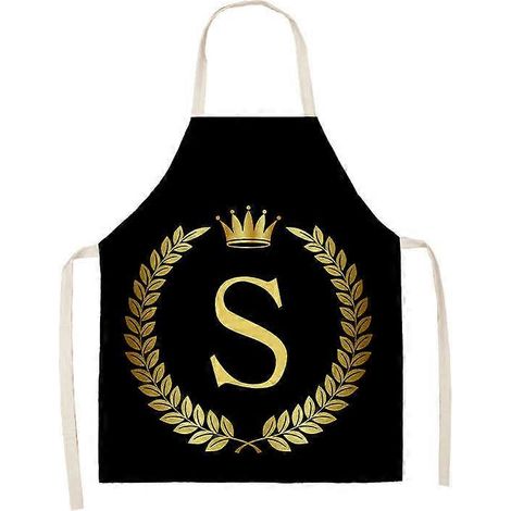 Tablier de cuisine unisexe en coton et lin, imprimé couronne noire et or, anti-salissures, pour la cuisine et le ménage.