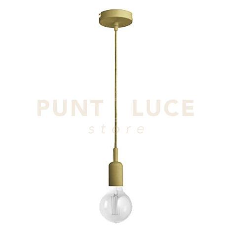 GSO082- PENDENTE FLIP CAVO IN STOFFA E ROSONE OTTONE 1 LUCE ATTACCO E27 D.4,6CX6,9M